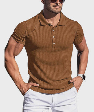 Zomer Heren Poloshirt met Verticale Streep en Elastische Pasvorm - Korte Mouw