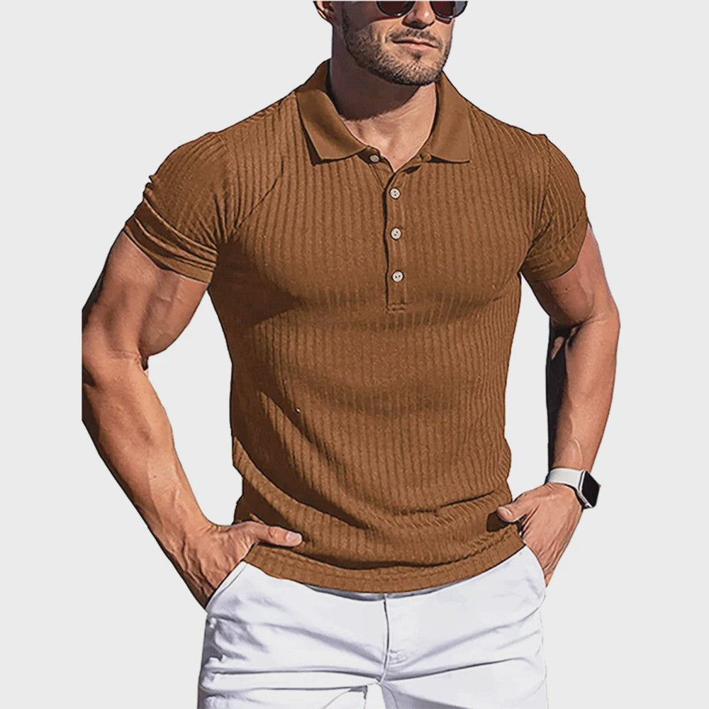 Zomer Heren Poloshirt met Verticale Streep en Elastische Pasvorm - Korte Mouw