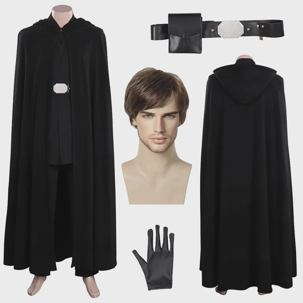 Volwassen Mannen Zwarte Jedi Ridder Cape Outfit - Fantasy Cosplay Kostuum