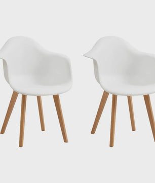 Set van 2 Retro Moderne Eetkamerstoelen met Armleuningen - Kunststof & Beukenhout