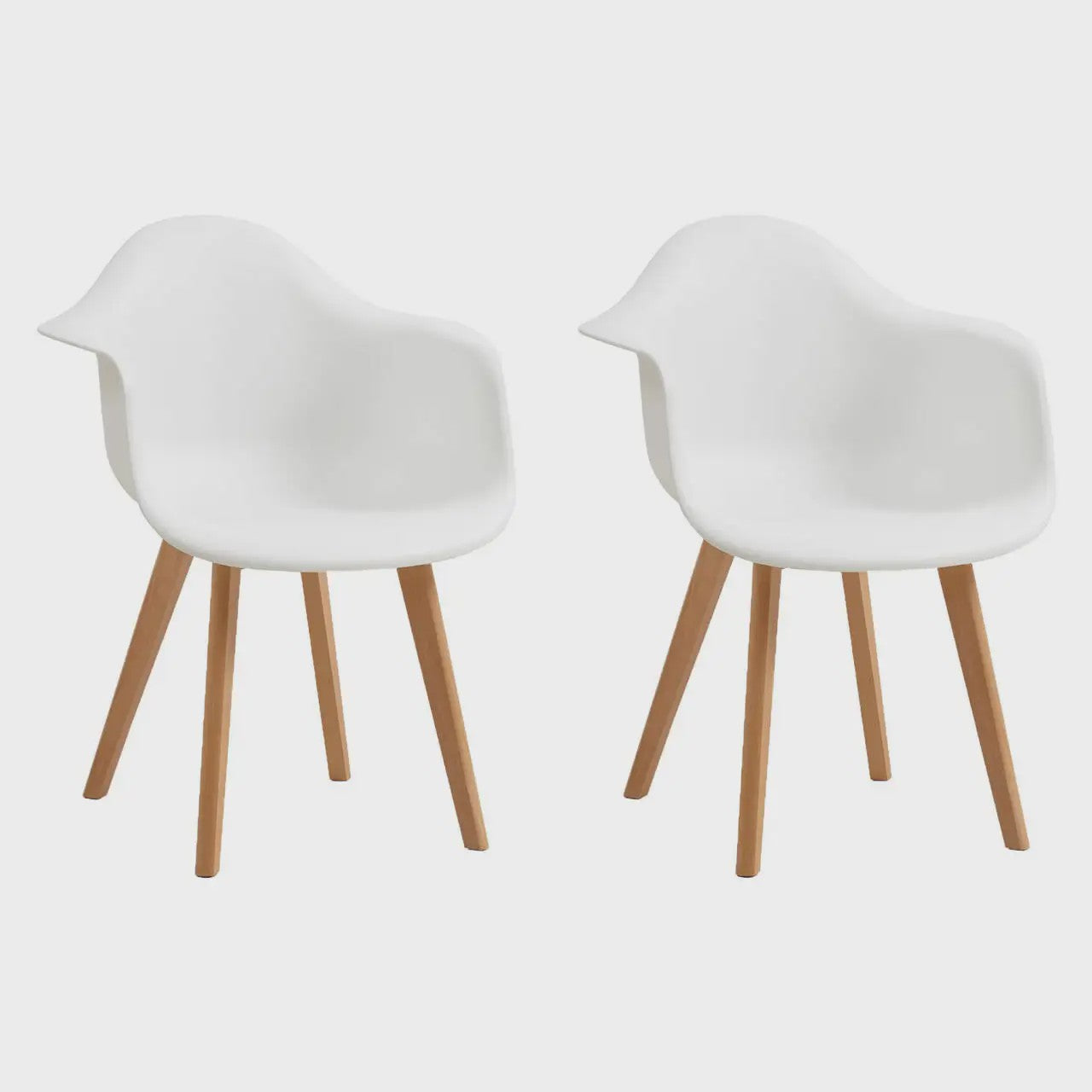 Set van 2 Retro Moderne Eetkamerstoelen met Armleuningen - Kunststof & Beukenhout