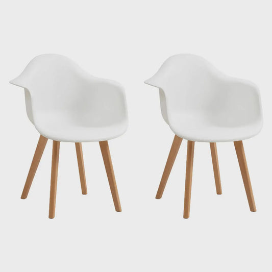 Set van 2 Retro Moderne Eetkamerstoelen met Armleuningen - Kunststof & Beukenhout