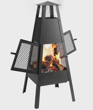 Outsunny Terrashaard met Conische Schoorsteen - Stijlvol & Functioneel, 97cm, Carbon Staal, Zwart