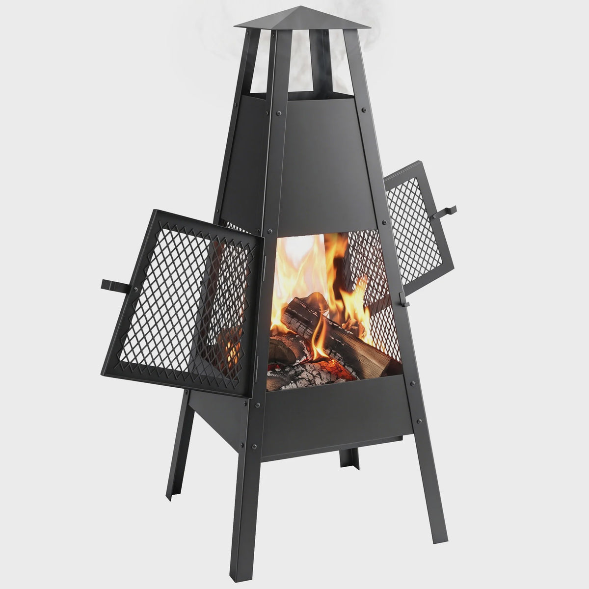 Outsunny Terrashaard met Conische Schoorsteen - Stijlvol & Functioneel, 97cm, Carbon Staal, Zwart