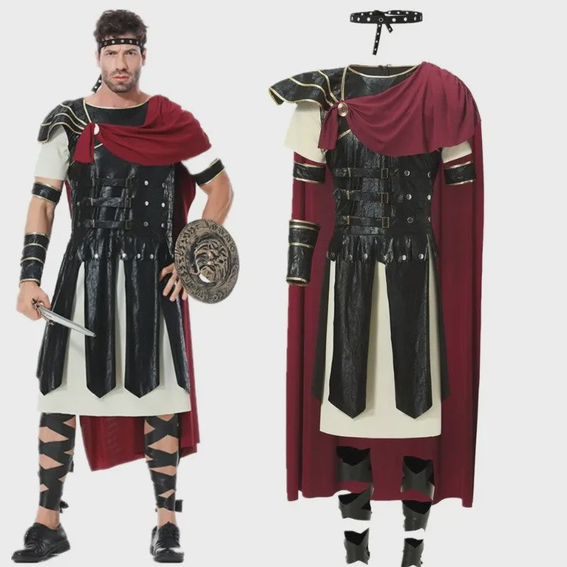 Romeinse Gladiator Kostuum voor Mannen - Middeleeuwse Ridder Verkleedkostuum voor Carnaval & Halloween