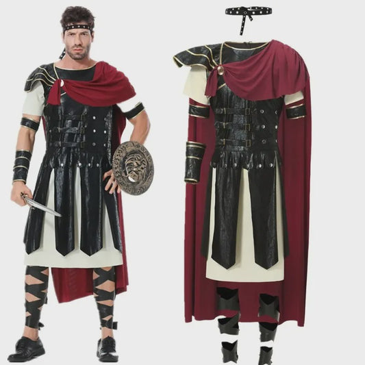 Romeinse Gladiator Kostuum voor Mannen - Middeleeuwse Ridder Verkleedkostuum voor Carnaval & Halloween