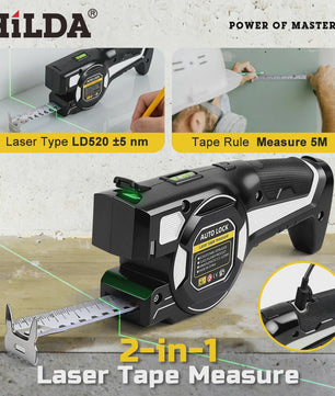 HILDA 2-in-1 Laser Rolbandmaat met Groene Laser & Automatische Vergrendeling - Oplaadbaar