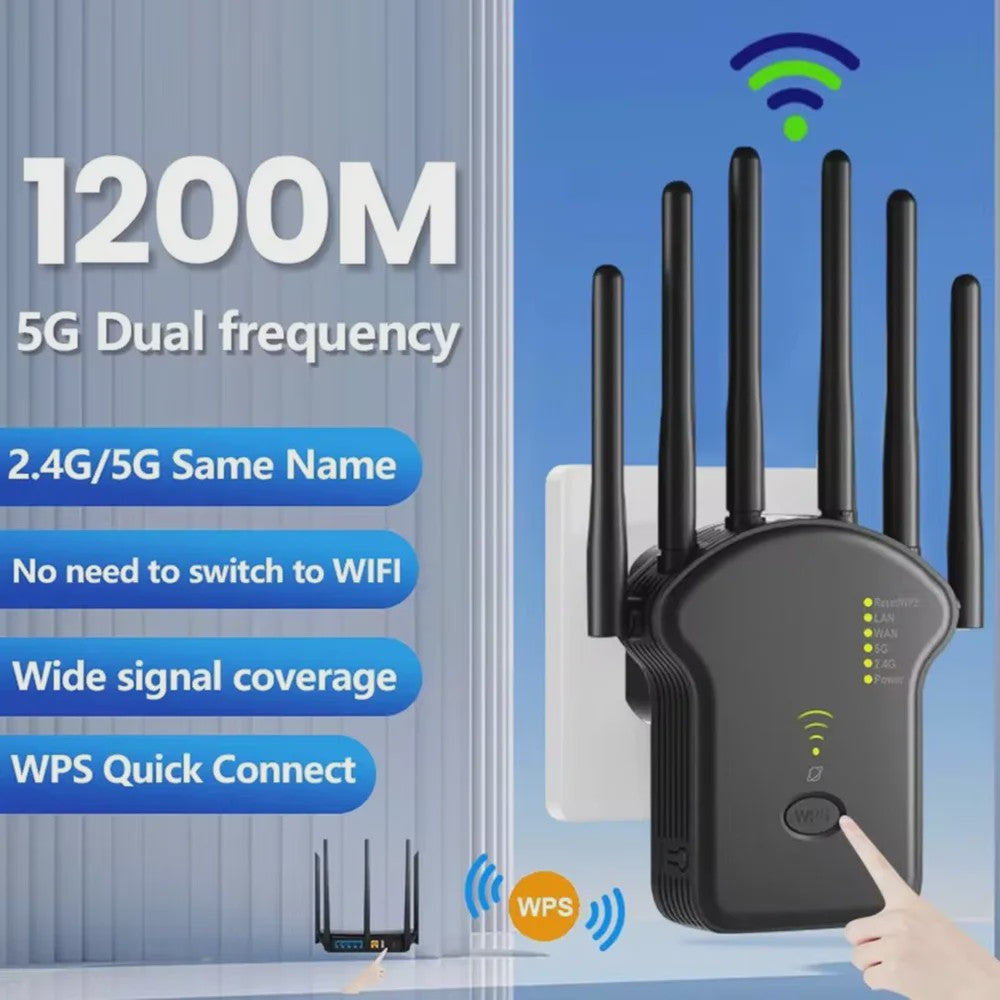 Krachtige WiFi Repeater 1200Mbps met 6 Antennes - Versterk je Netwerkbereik