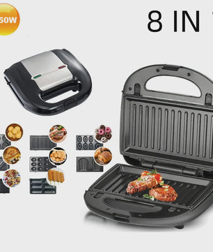 8-in-1 Multifunctionele Contactgrill & Wafelijzer - Wisselplaten voor Broodjes, Donuts, Wafels & Meer