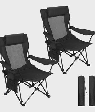 Opvouwbare Campingstoel met Verstelbare Rugleuning, Hoofdsteun, Bekerhouder en Zijvakken - Draagbaar en Comfortabel