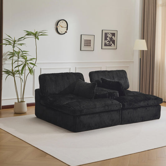 Moderne Zwarte Corduroy 2-in-1 Slaapbank - Geen Montage Vereist