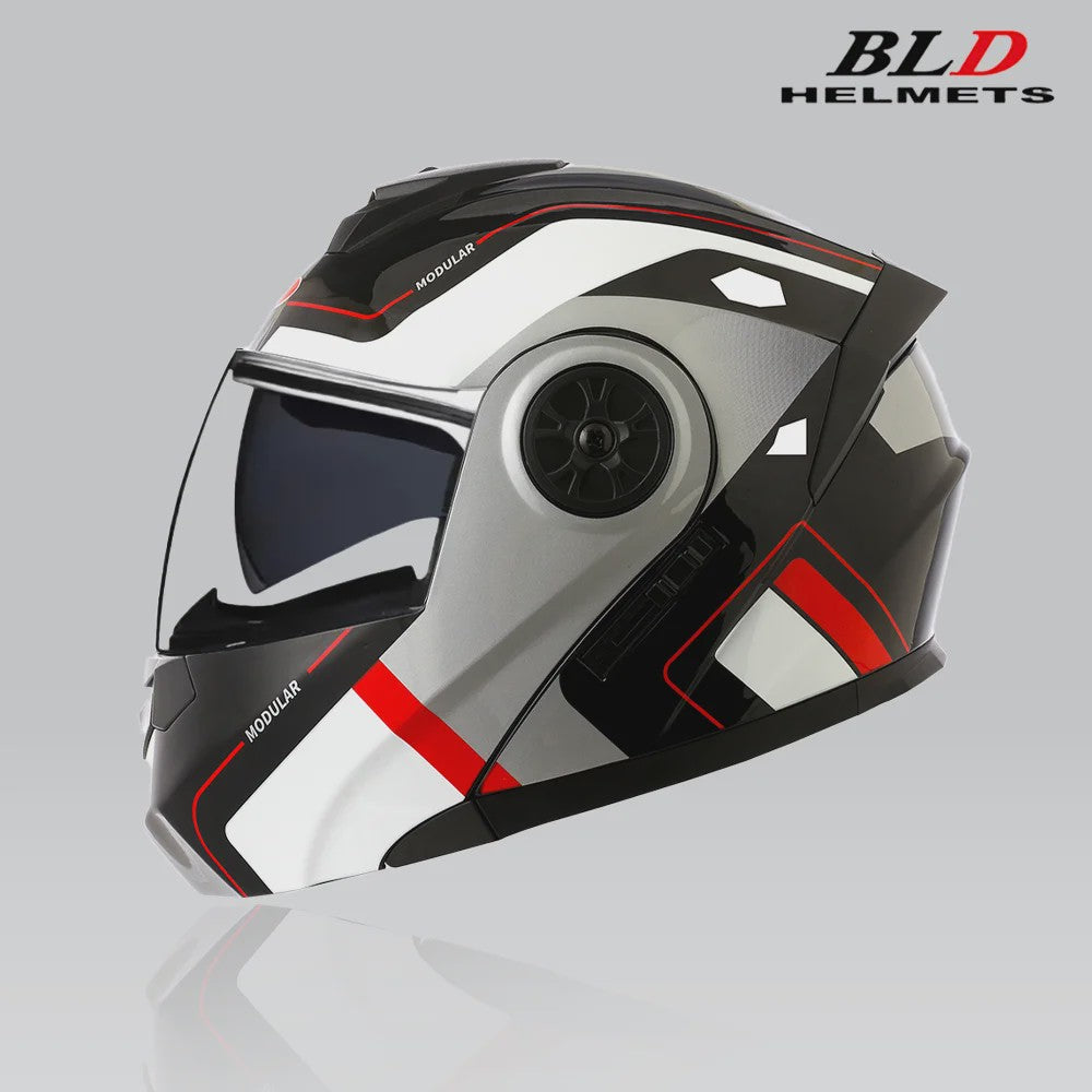 BLD Flip-Up Motorhelm Modulair ABS Dubbel Vizier DOT Goedgekeurd