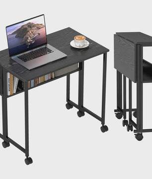 HOMCOM Inklapbaar Bureau op Wieltjes (80x50 cm) met Plank en Opbergvak - Zwart