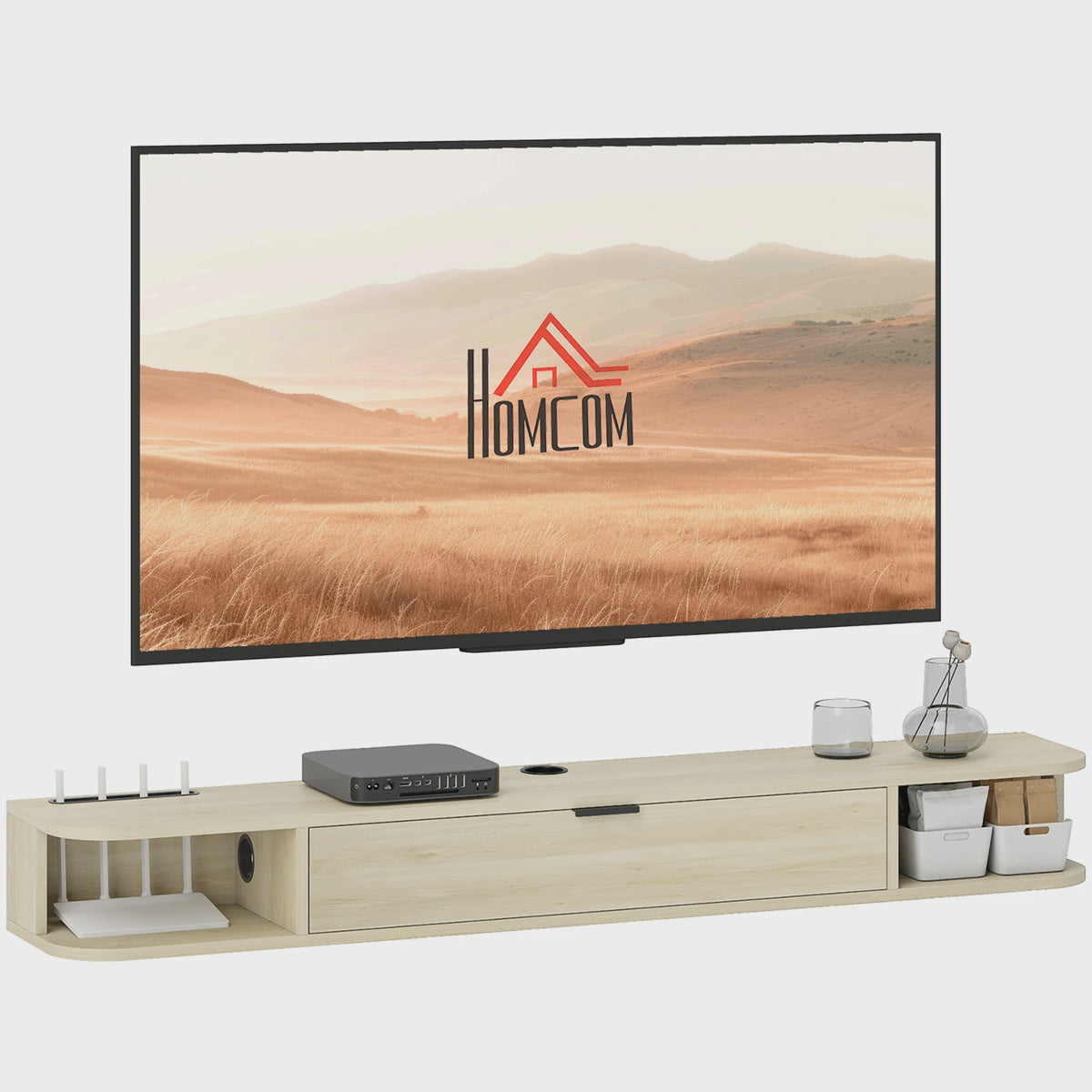 Zwevende TV-kast met Klaplade en Open Vakken - Modern Woonkamer Meubel