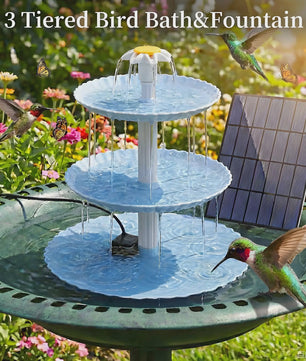 3-Tier Zonne-Fontein Vogelbad & Voederstation - Decoratieve Tuindecoratie