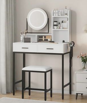 Make-up Tafel met Verlichte Spiegel, 3 Lichtstanden & Föhn-houder