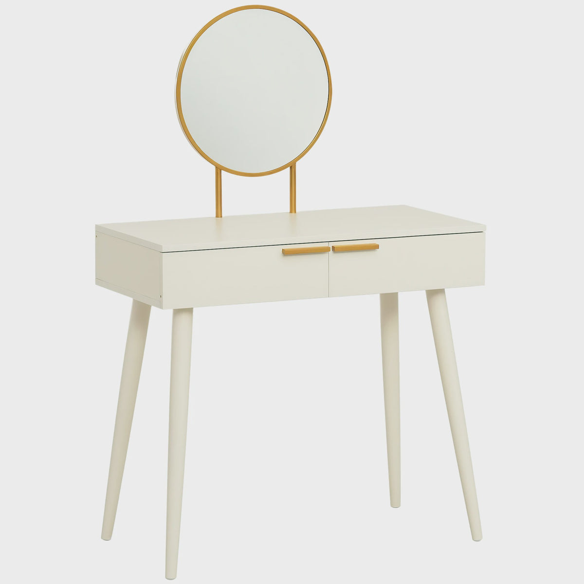 Homcom Dressing Table with Round Mirror Makeup Table with 2 Drawers Modern Style 80X40X123 cm White