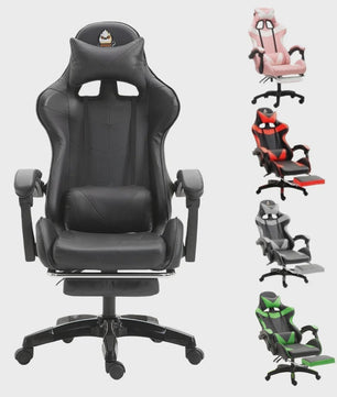 Ergonomische Gaming Stoel met Voetensteun, Lendesteun en Kattenoren Kussen - Zwart