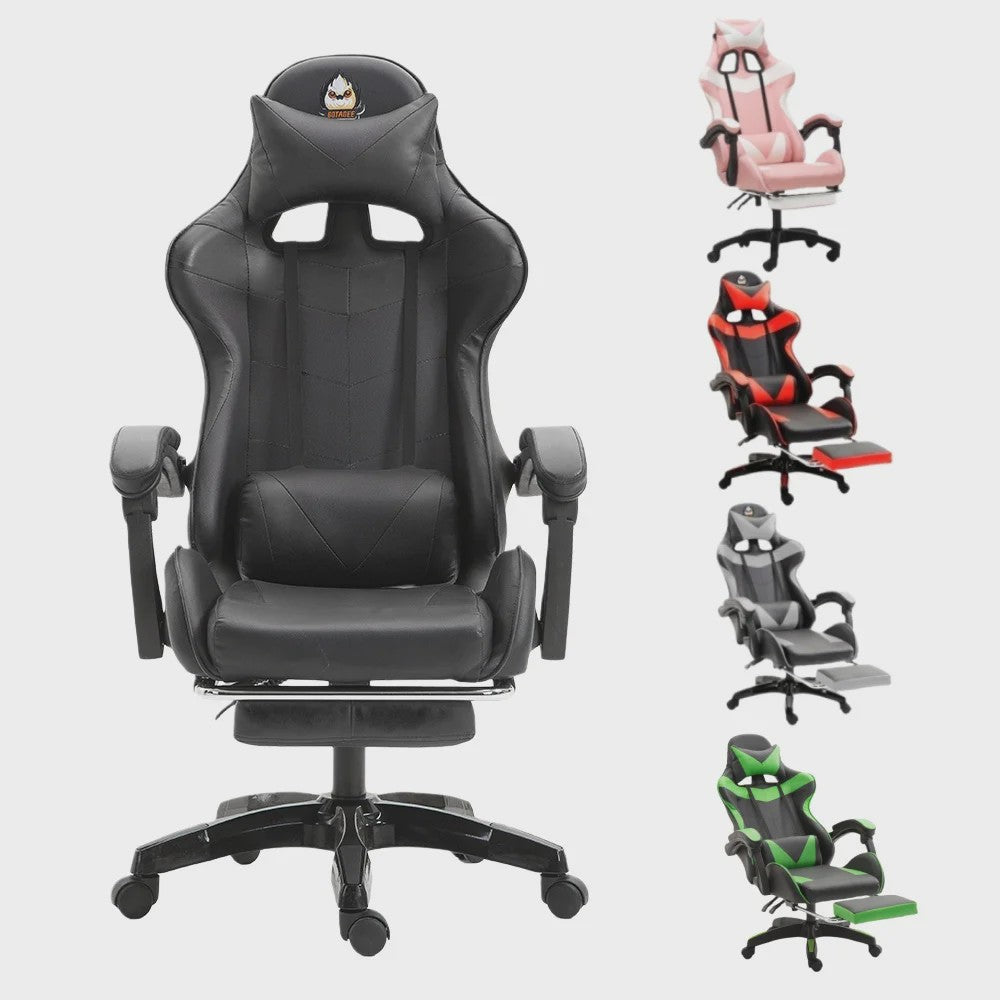 Ergonomische Gaming Stoel met Voetensteun, Lendesteun en Kattenoren Kussen - Zwart