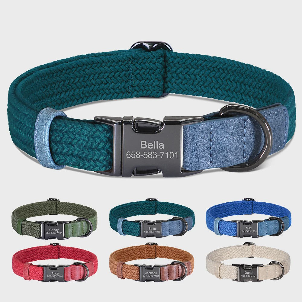Gepersonaliseerde Hondenhalsband met Naam Gravering - Duurzaam Nylon, Verstelbaar voor Kleine tot Grote Honden