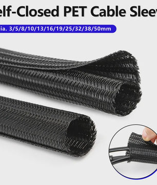 Zwarte PET Kabel Sleeve - Uitbreidbaar, Zelfsluitend & Splitbaar voor Kabelbeheer (3-50mm)