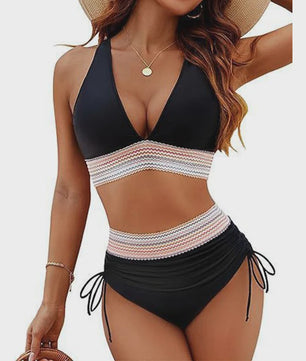 Dames Hoge Taille Bikini Set met Push-Up en Brede Schouderbanden - Zomer Strandkleding