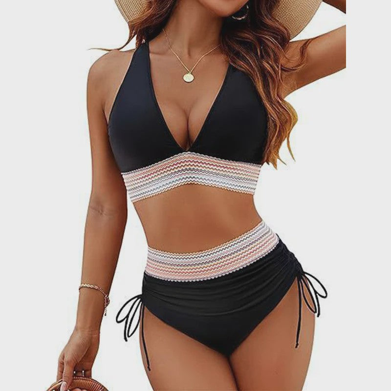 Dames Hoge Taille Bikini Set met Push-Up en Brede Schouderbanden - Zomer Strandkleding