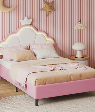 Betoverend Prinsessenbed met Kroon en LED-verlichting - Roze Kinderbed