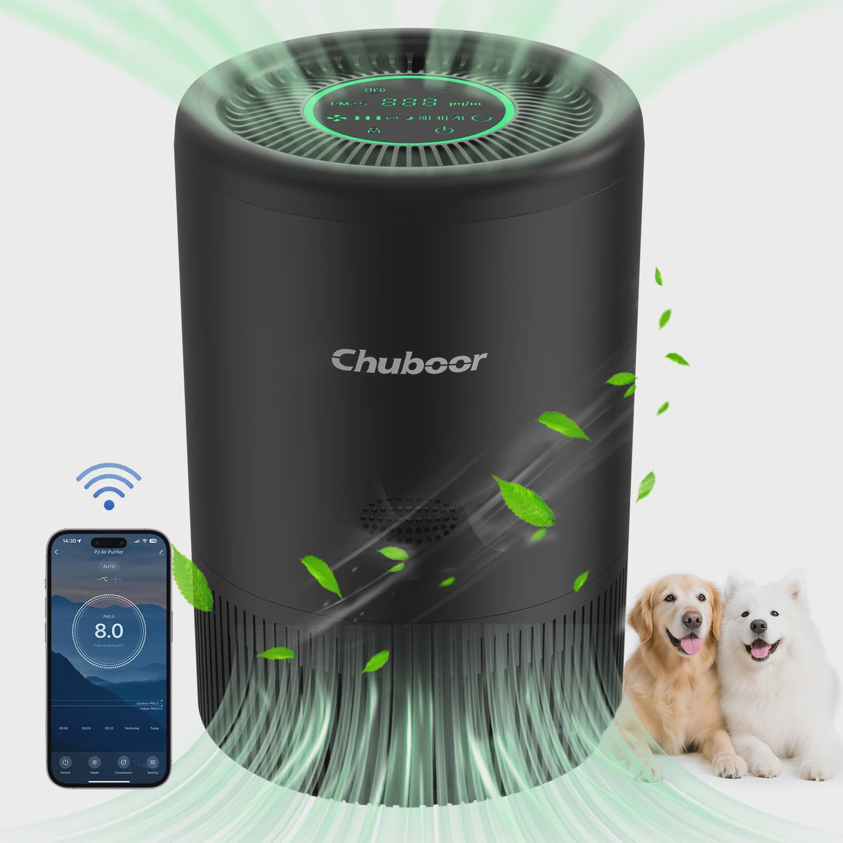 Chuboor PJ08 Luchtreiniger met HEPA Filter, App Bediening & PM2.5 Display voor Huis en Slaapkamer