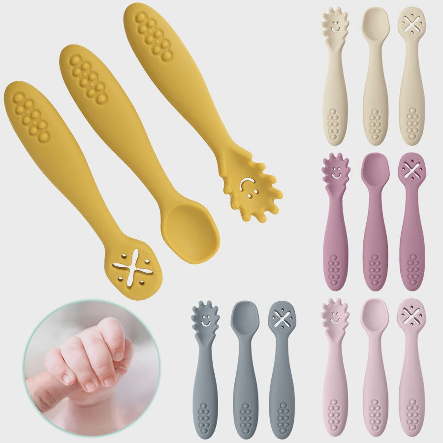 3-delige Siliconen Baby Bestek Set: Lepel & Vork voor Peuters