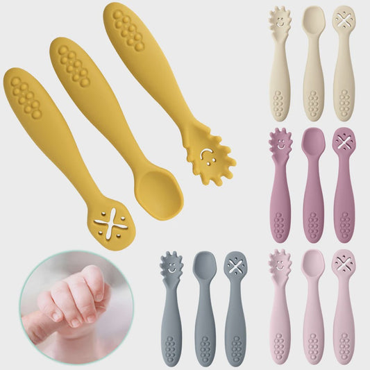 3-delige Siliconen Baby Bestek Set: Lepel & Vork voor Peuters