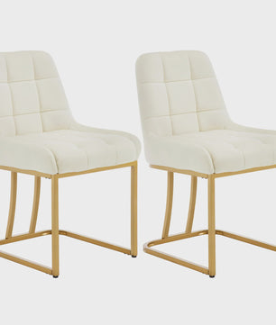 Set van 2 Luxe Velours Eetkamerstoelen met Gouden Metalen Frame - Comfortabel & Stijlvol