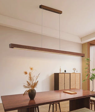 Houten LED Hanglamp Lange Strip - Stijlvolle Verlichting voor Eettafel, Woon- en Eetkamer