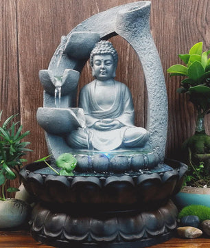 Boeddha Waterfontein met LED Licht en Lotus Basis - Rustgevend Geluid voor Huis, Kantoor, Yoga & Meditatie