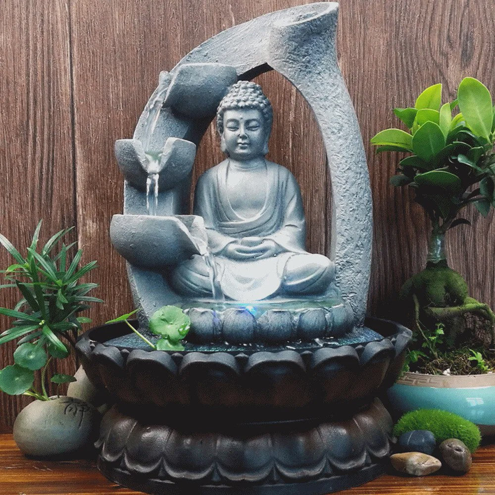 Boeddha Waterfontein met LED Licht en Lotus Basis - Rustgevend Geluid voor Huis, Kantoor, Yoga & Meditatie