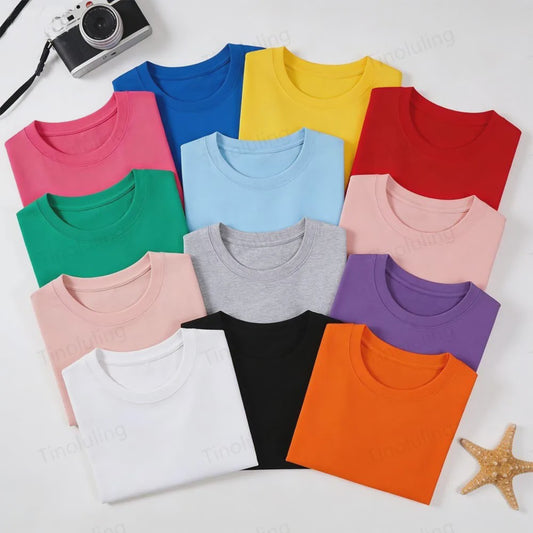 Basic Katoenen T-shirt voor Kinderen & Baby's - Jongens & Meisjes - Wit & Roze - Maten 1 t/m 14 Jaar