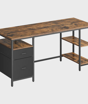 VASAGLE Bureau met 3 Planken en 2 Lades - 160x60x76 cm - Industrieel Design