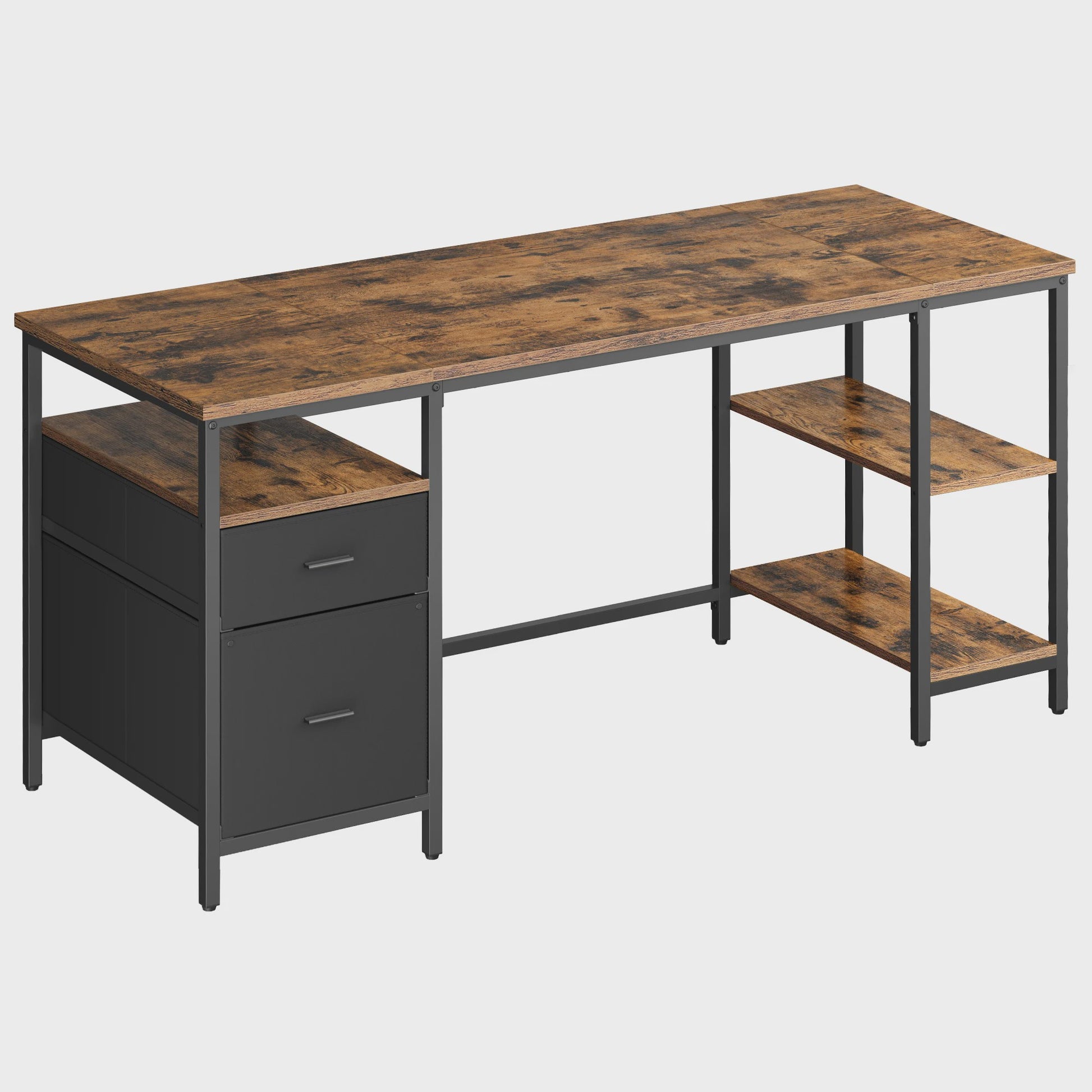 VASAGLE Bureau met 3 Planken en 2 Lades - 160x60x76 cm - Industrieel Design