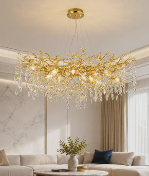 Moderne Gouden Kristallen Tak Kroonluchter - Sfeervolle Plafondlamp met E14 Fitting