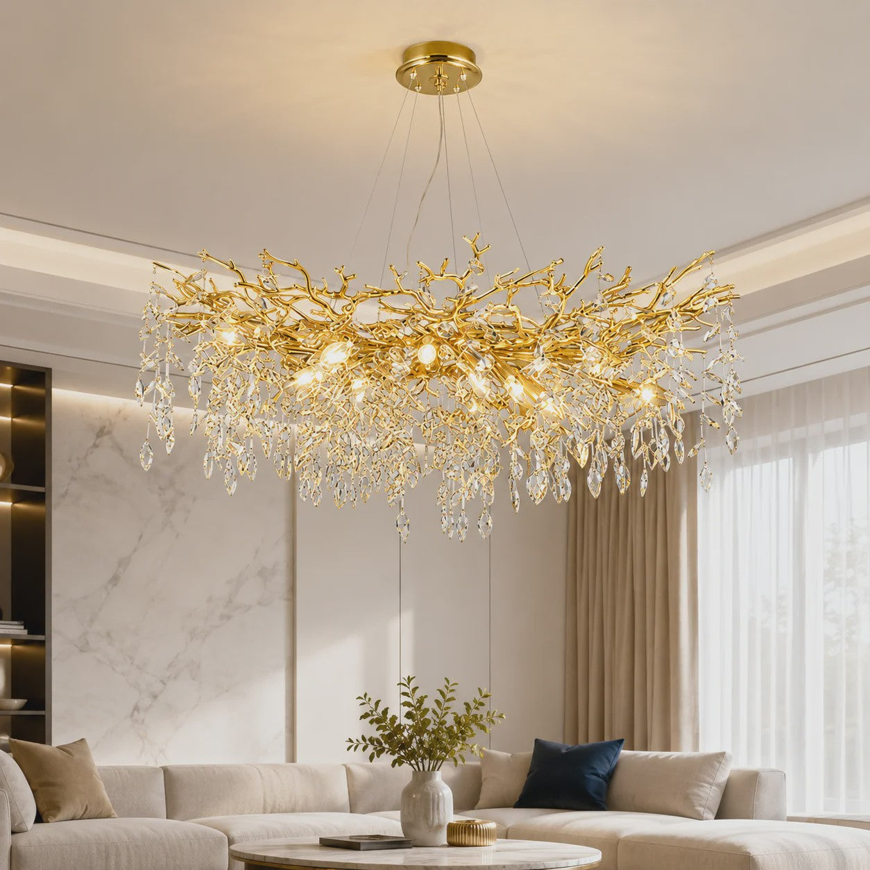 Moderne Gouden Kristallen Tak Kroonluchter - Sfeervolle Plafondlamp met E14 Fitting
