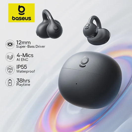 Baseus BC1 Open-Ear Oordopjes: Draadloze Clip-On Koptelefoon met Super Bass & Bluetooth 6.0