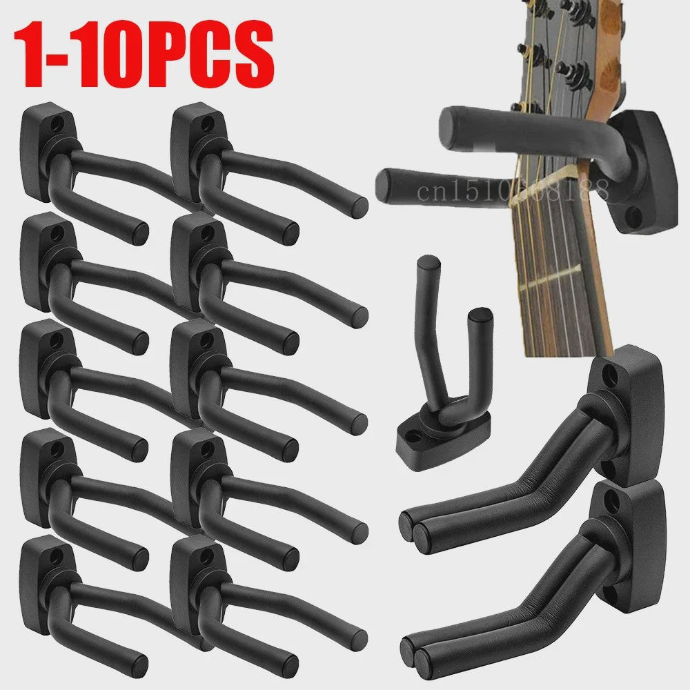 Gitaar Muurbeugel Hanger Set (1-10 Stuks) - Zwart - Universeel voor Gitaar, Bas, Ukulele