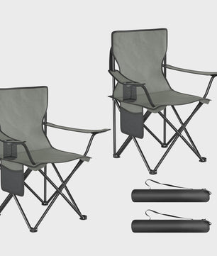 Set van 2 Opvouwbare Campingstoelen met Draagtas en Bekerhouder - Ideaal voor Strand, Camping en Vissen