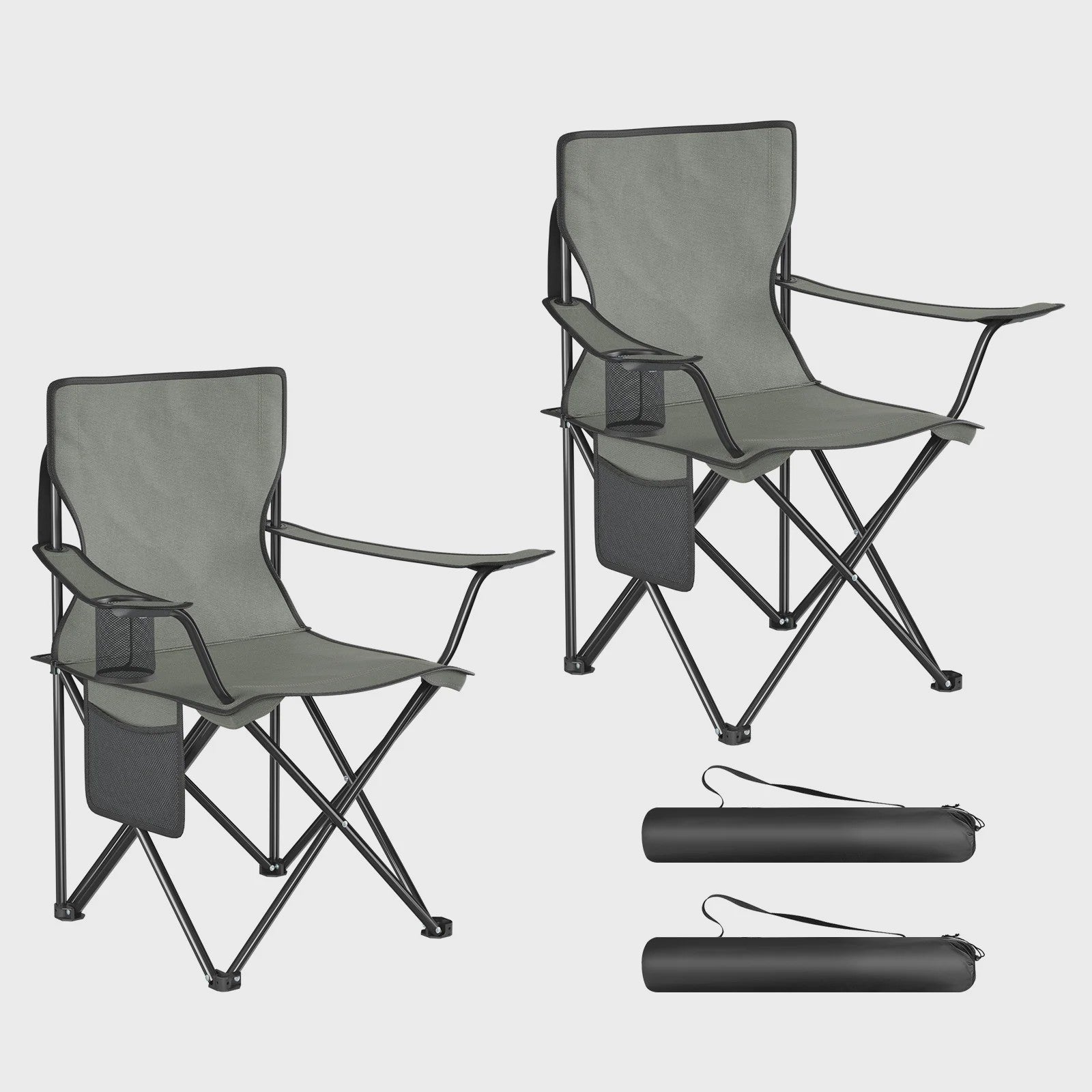 Set van 2 Opvouwbare Campingstoelen met Draagtas en Bekerhouder - Ideaal voor Strand, Camping en Vissen