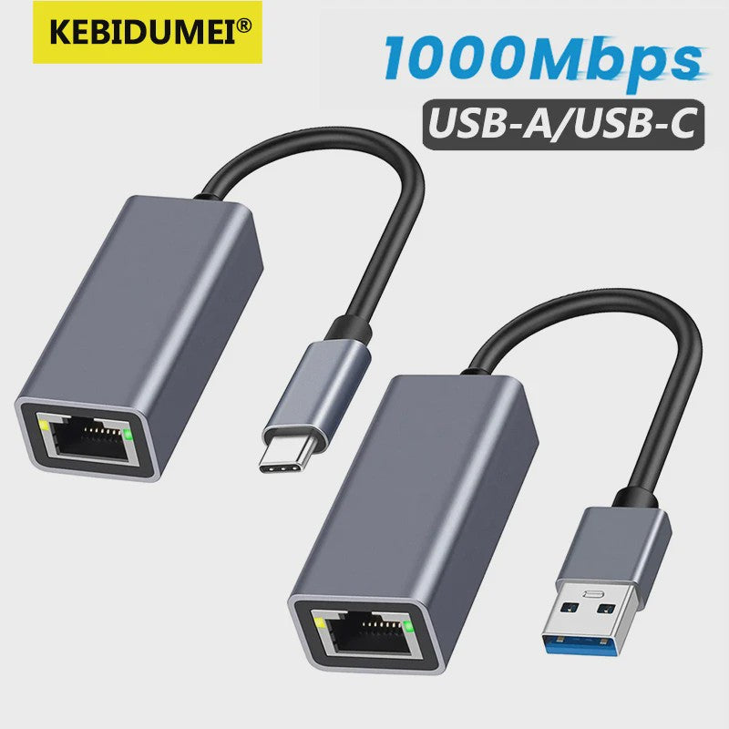 Gigabit Ethernet Adapter: USB-C & USB-A naar RJ45 (1000Mbps)