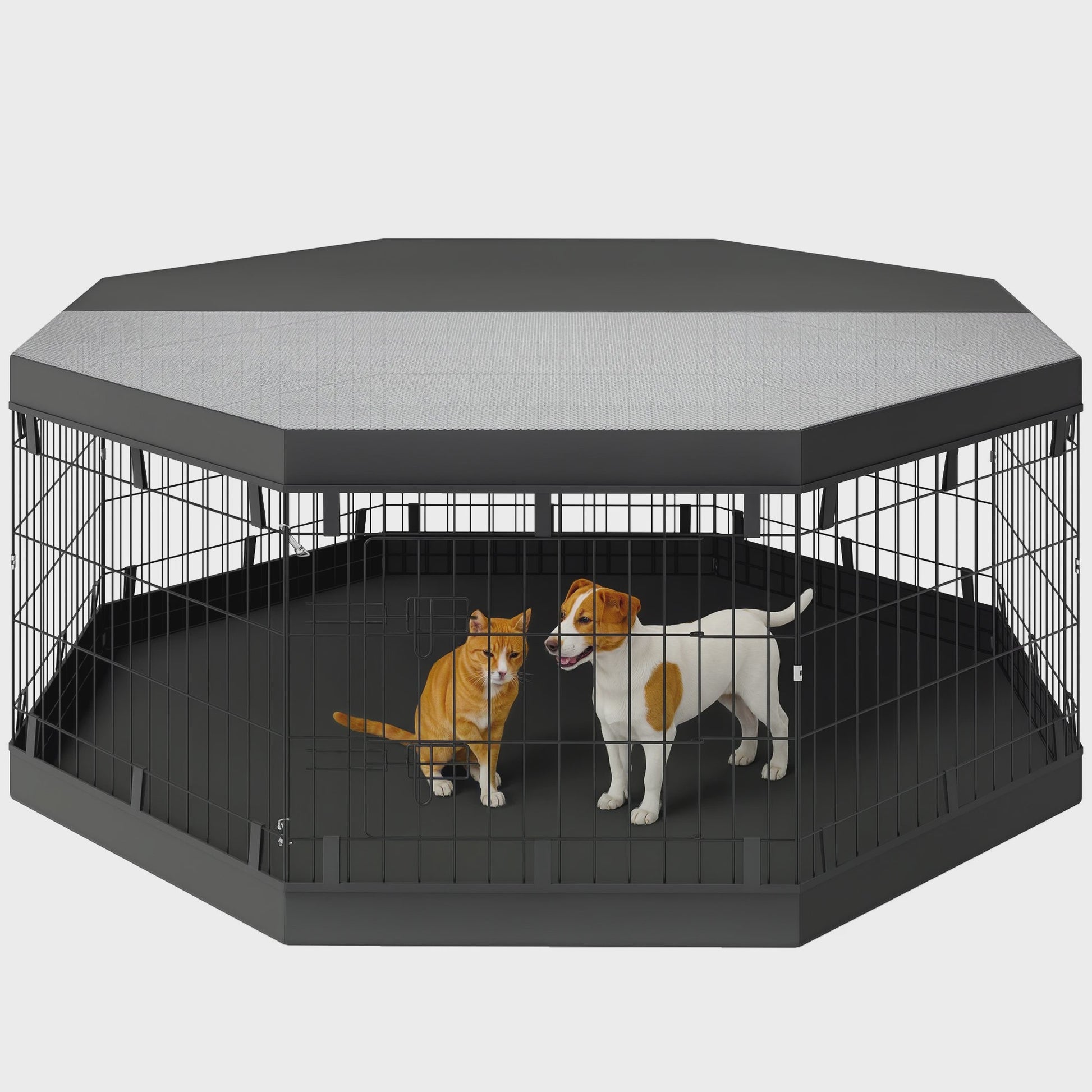 PawHut Opvouwbare Hondenren Binnen - 8 Panel, Met Deur & Dak - Staal, 61x61 cm - Zwart