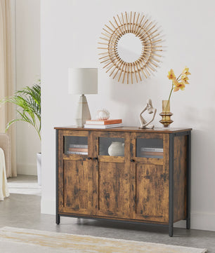 Industrieel Sideboard met Glazen Deuren - 100x35x75 cm