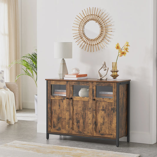 Industrieel Sideboard met Glazen Deuren - 100x35x75 cm