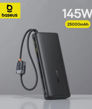 Baseus 145W Powerbank 25000mAh met Ingebouwde Type-C Kabels - Snel Laden voor Laptop, Tablet & Smartphone