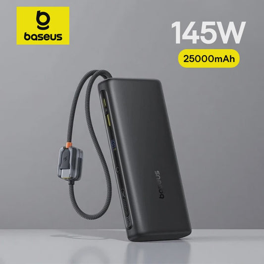 Baseus 145W Powerbank 25000mAh met Ingebouwde Type-C Kabels - Snel Laden voor Laptop, Tablet & Smartphone